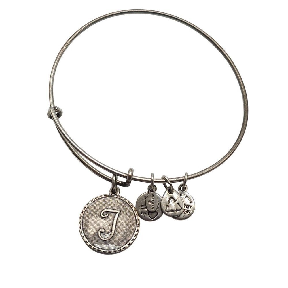 Alex and Ani Women's T Initial Charms Bangle Bracelet Silver Tone Adjustable
